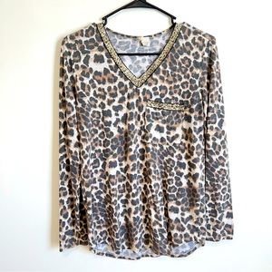 Cheetah print sequin long sleeve shirt